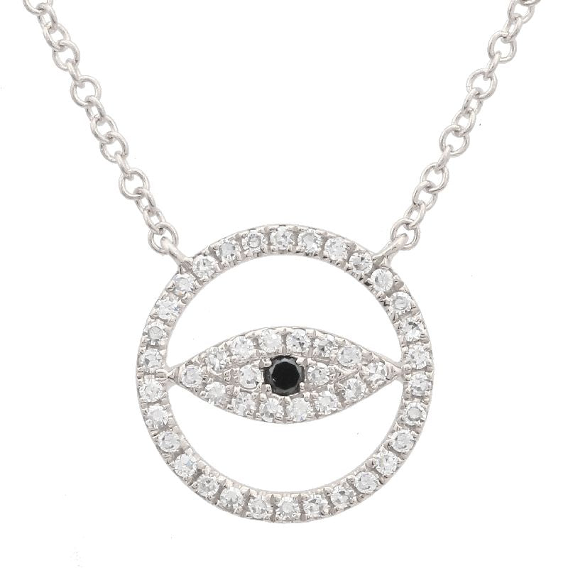 14K Yellow Gold Diamond Evil Eye Necklace