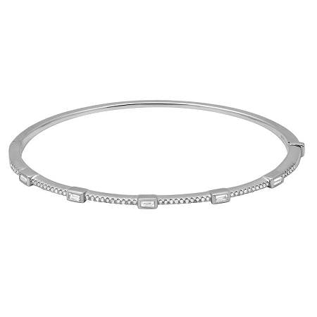 14k Gold Diamond Baguette Bezel Bangle