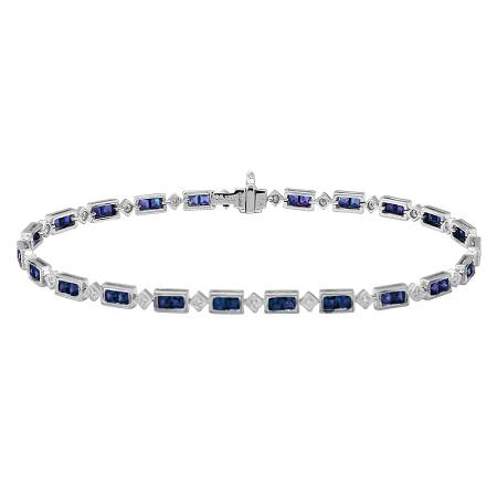 14K White Gold Diamond Blue Sapphire Bracelet