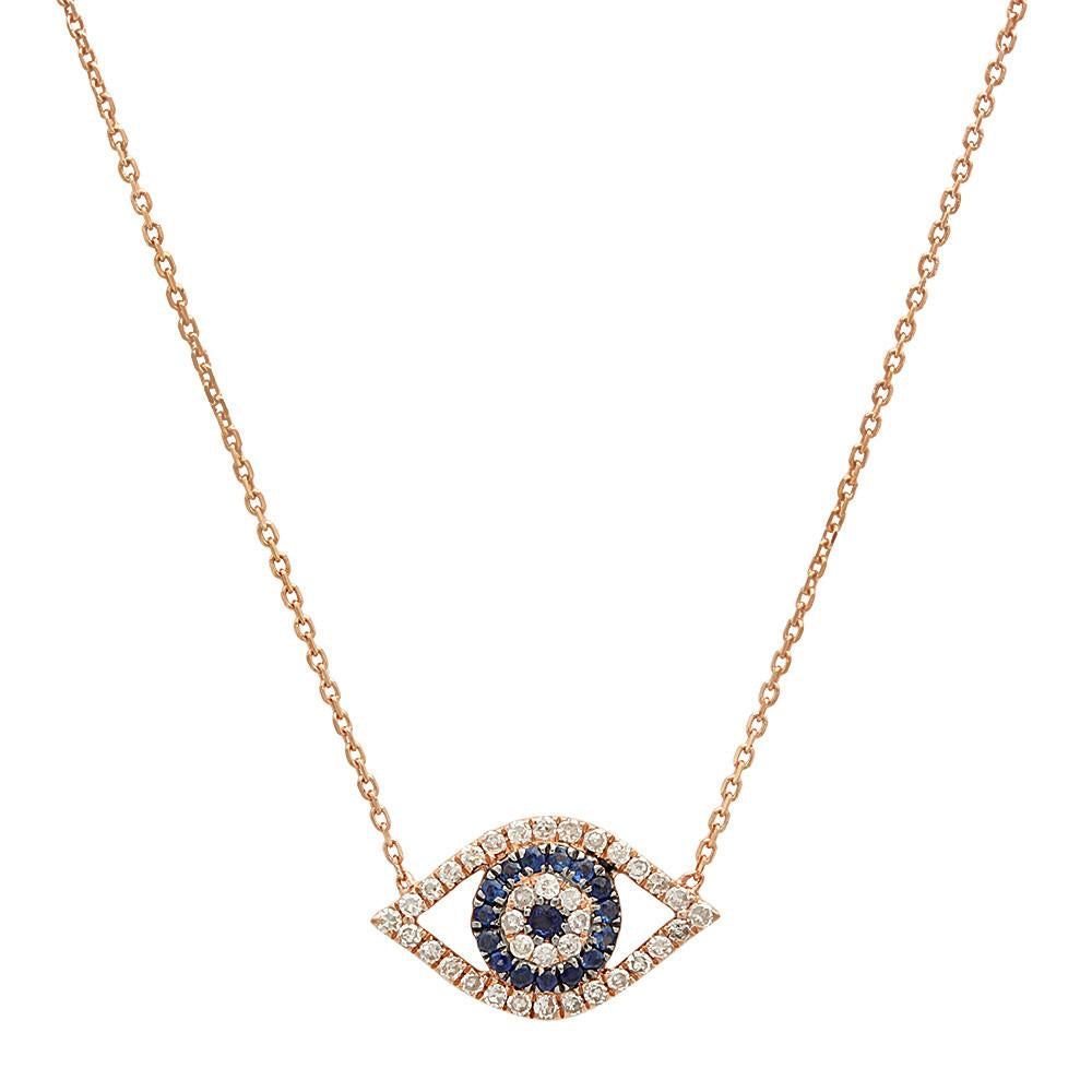14K Yellow Gold Diamond Evil Eye Necklace