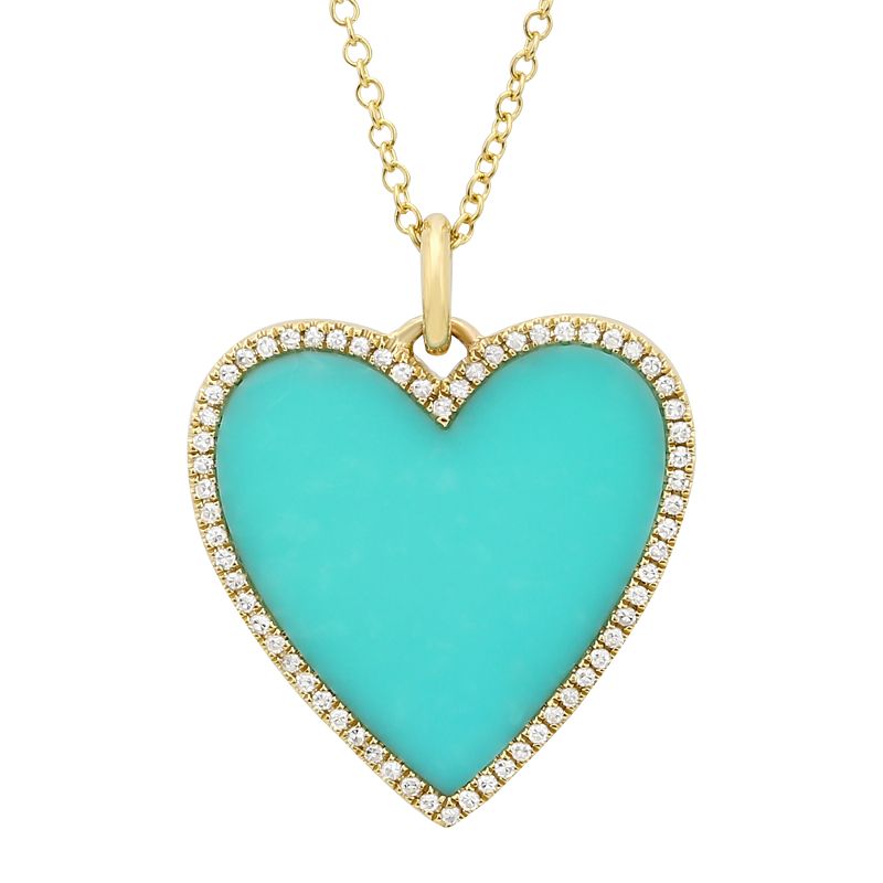 14K Yellow Gold Turquoise Heart Pendant