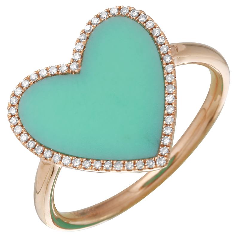 14K Yellow Gold Turquoise Heart Ring