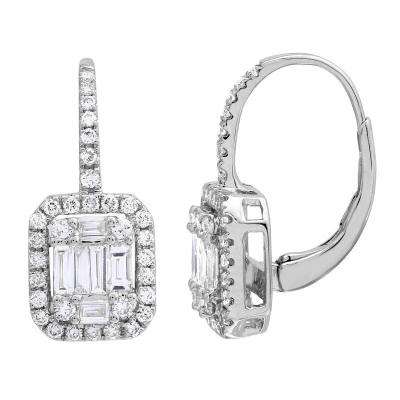 18K White Gold Diamond Leverback Earrings