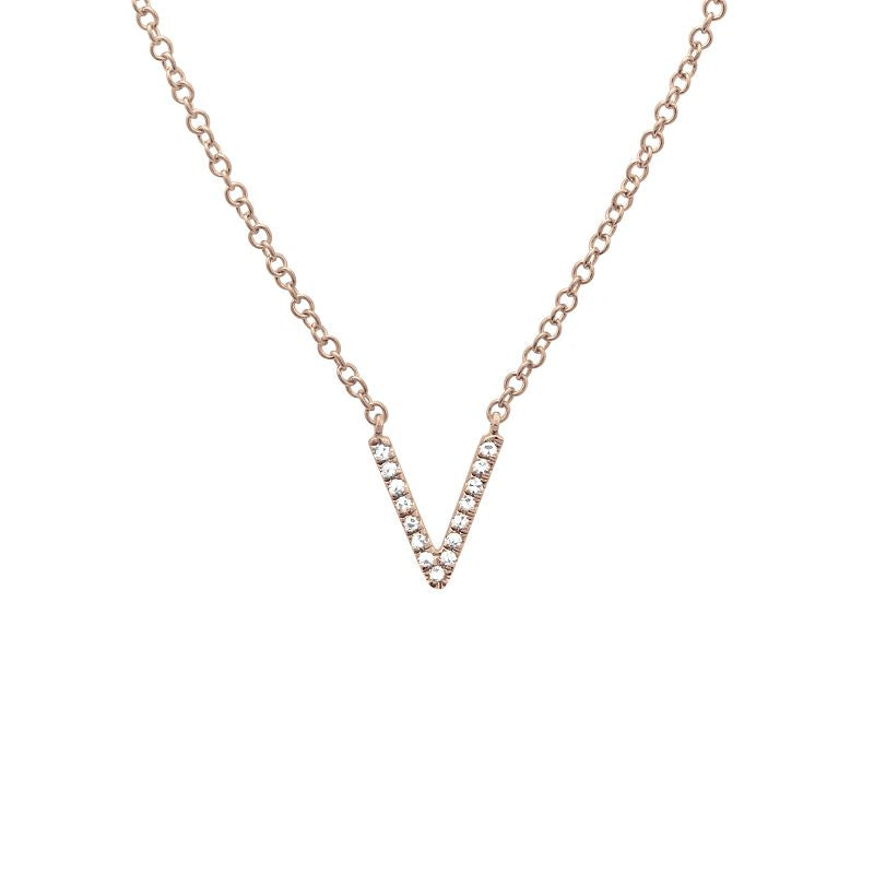 14K Yellow Gold Diamond V initial Necklace