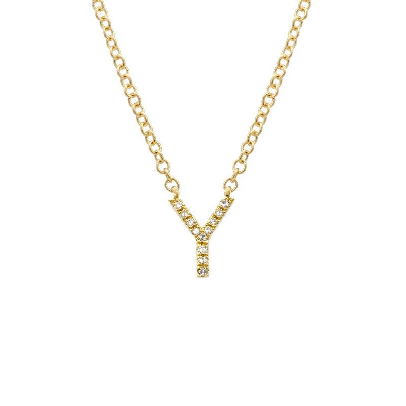 14K Yellow Gold Diamond Y initial Necklace