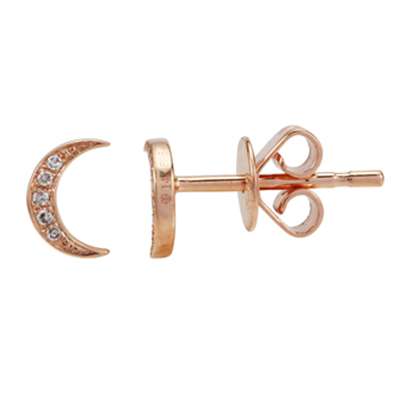 14K Rose Gold Diamond Crescent Moon