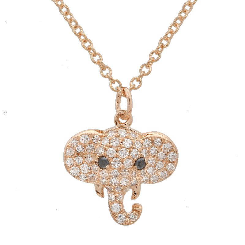 14K Yellow Gold Diamond Elephant Necklace