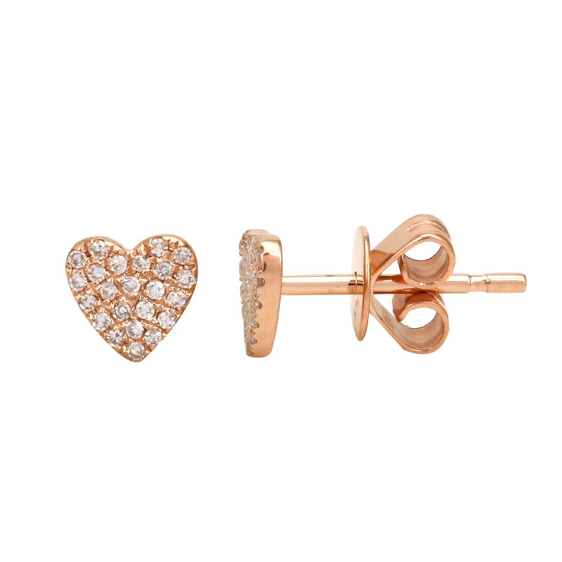 14K Rose Gold Diamond Heart Studs Earring