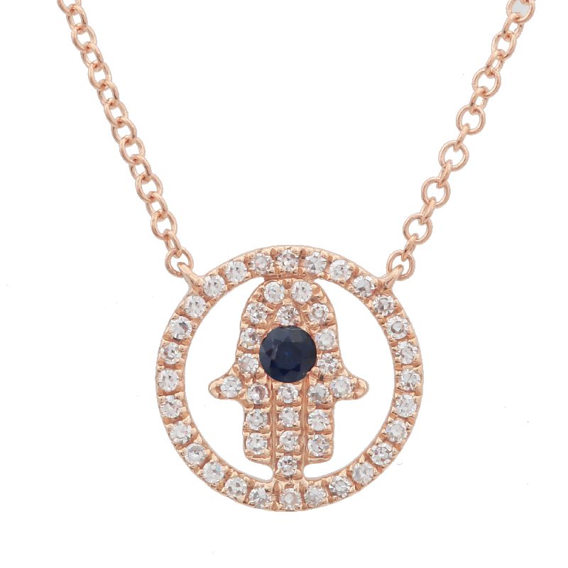 14K Yellow Gold Diamond Hamsa Necklace
