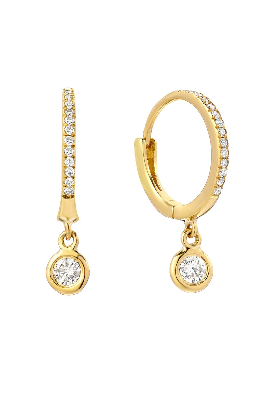 14K Yellow Gold Diamond huggies with bezel