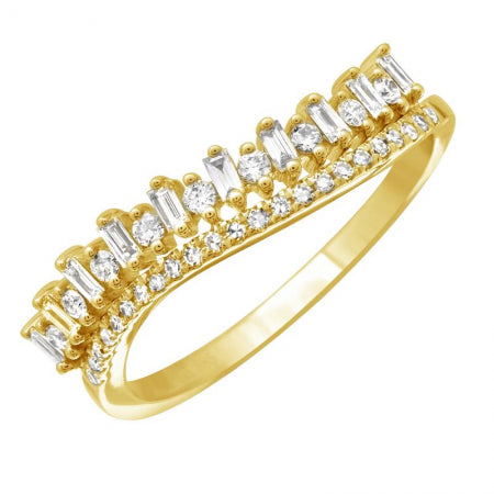 14K Gold Baguette and Round Diamond Ring
