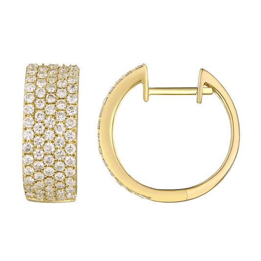 14K Yellow Gold 4 Row Diamond Hoops