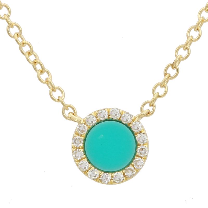 14K Yellow Gold Small Turquoise Disc Necklace