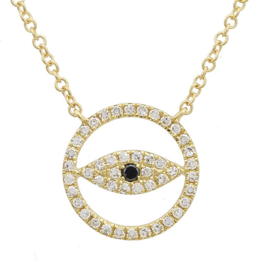 14K Yellow Gold Diamond Evil Eye Necklace