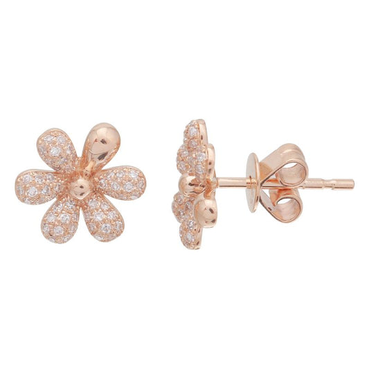 14K Rose Gold Flower Six Point Earrings