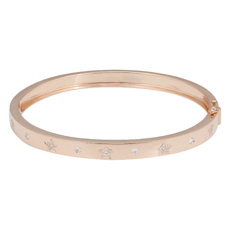 14K Yellow Gold Diamond Star Bangle