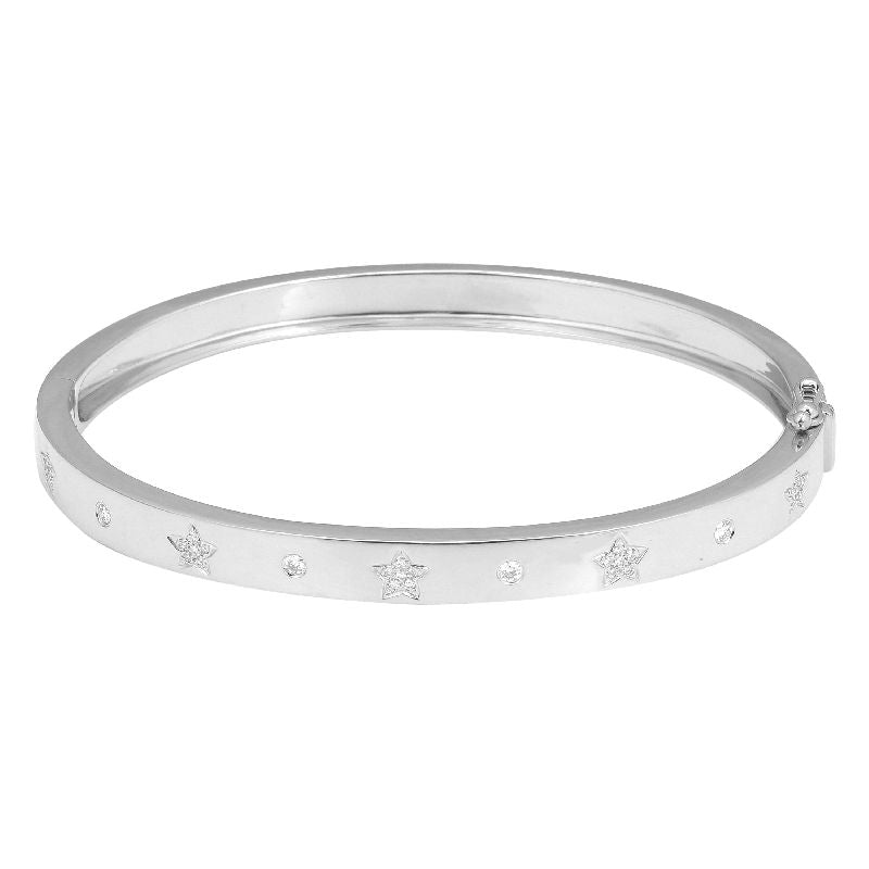 14K Yellow Gold Diamond Star Bangle