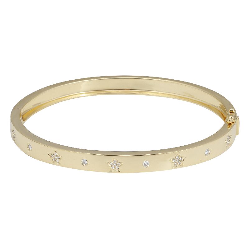 14K Yellow Gold Diamond Star Bangle