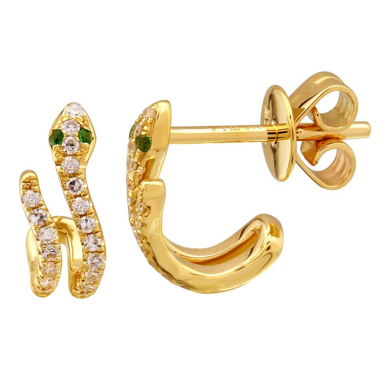 14K Yellow Gold Diamond Snake Stud Earrings