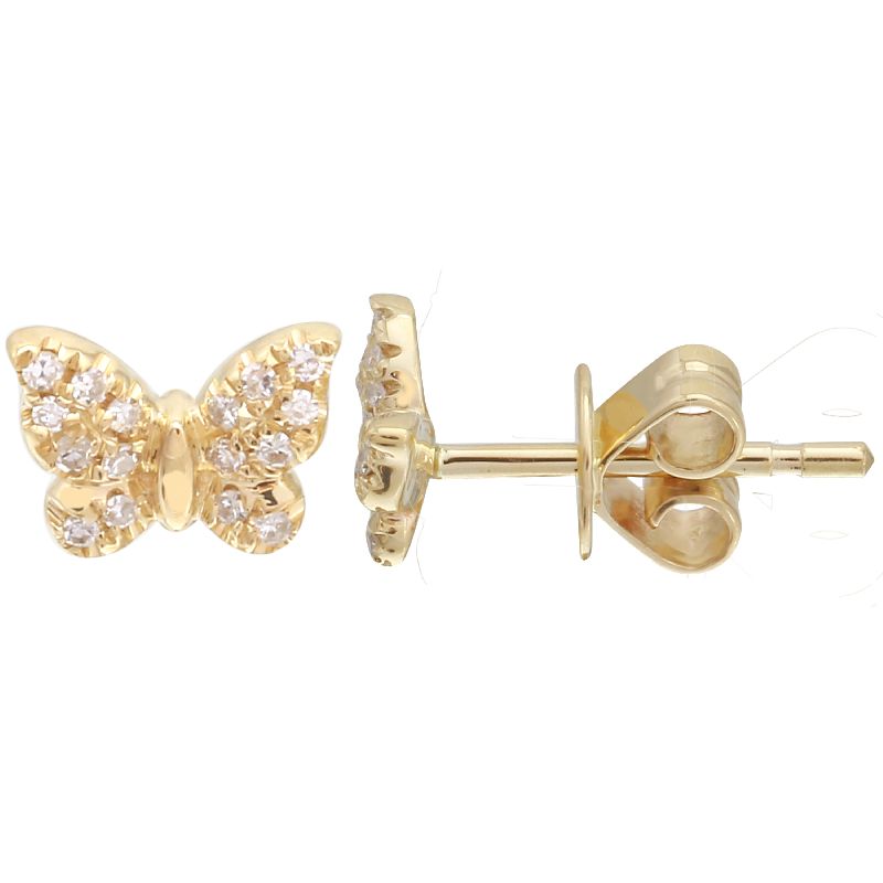 14K Yellow Gold Diamond Butterfly Earrings