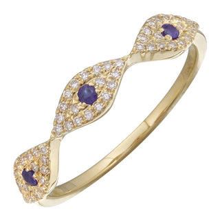 14K Yellow Gold Diamond Three Evil Eye Ring