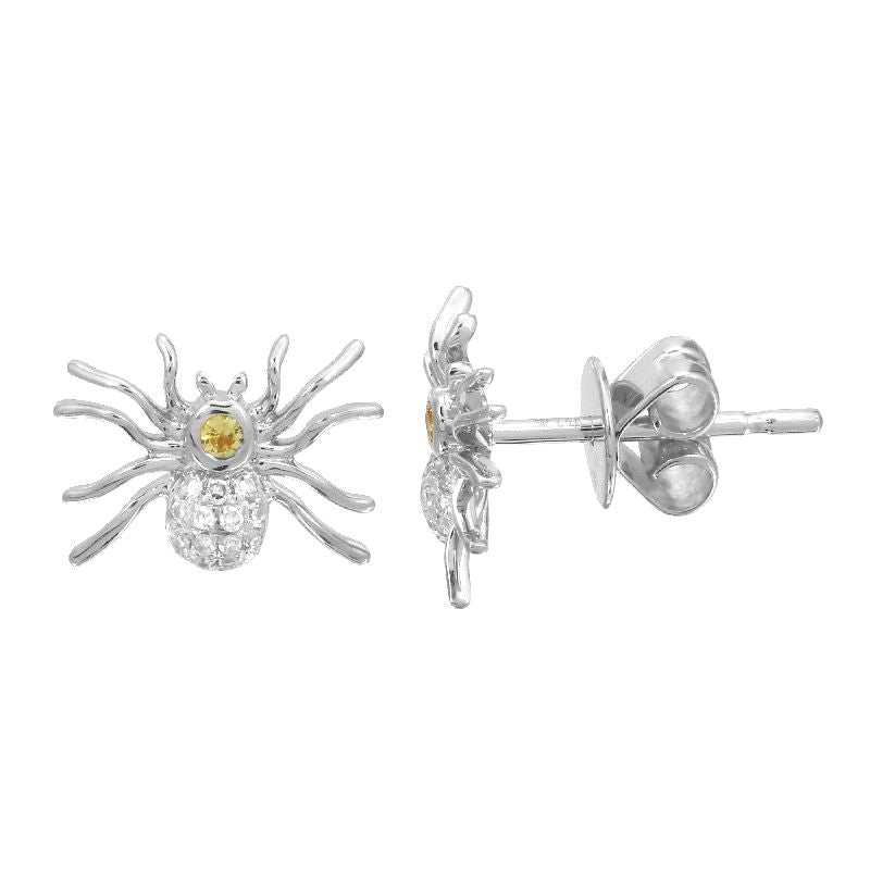 14K Yellow Gold Diamond and Sapphire Spider Earrings