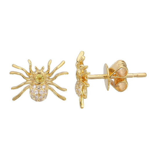 14K Yellow Gold Diamond and Sapphire Spider Earrings