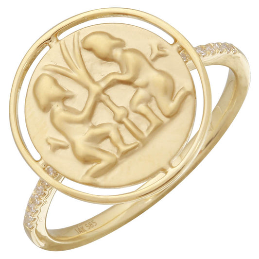 14K Yellow Gold Diamond Coin Ring