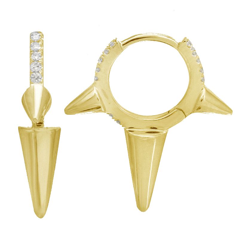 14K Yellow Gold Diamond Spike Huggies