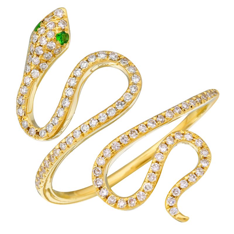 14K Yellow Gold Diamond Snake Ring