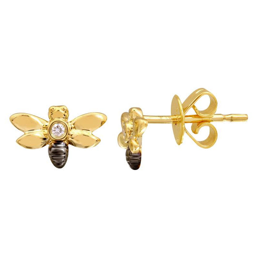 14K Yellow Gold Bee Earrings