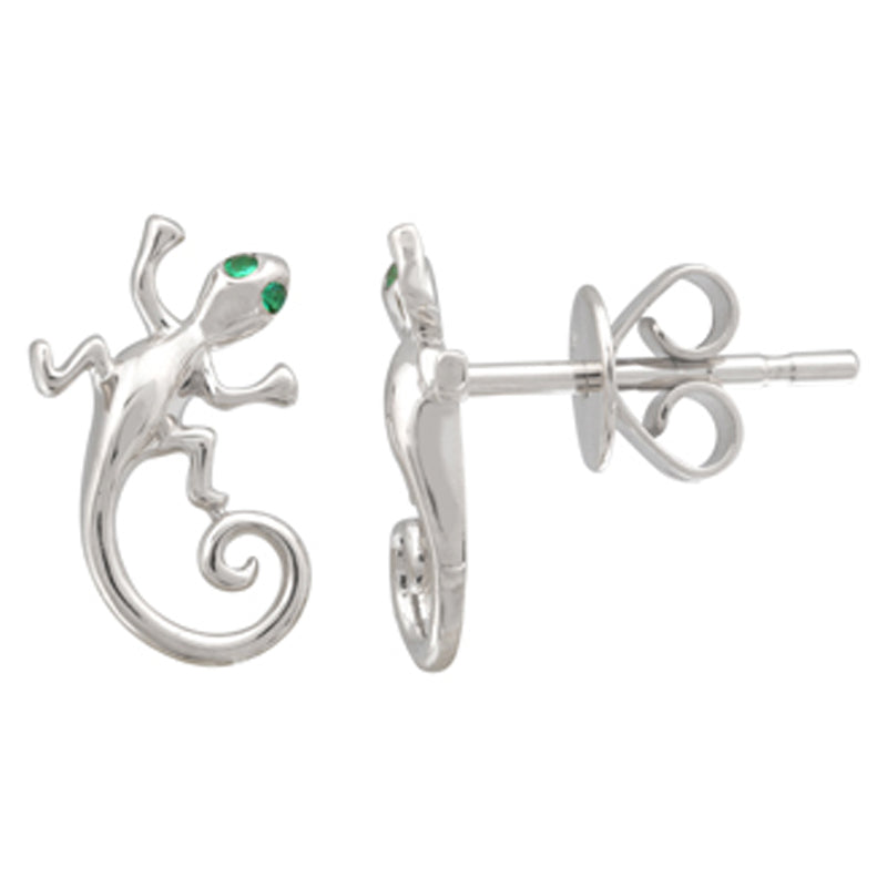 14K Yellow Gold Emerald Lizard Earrings