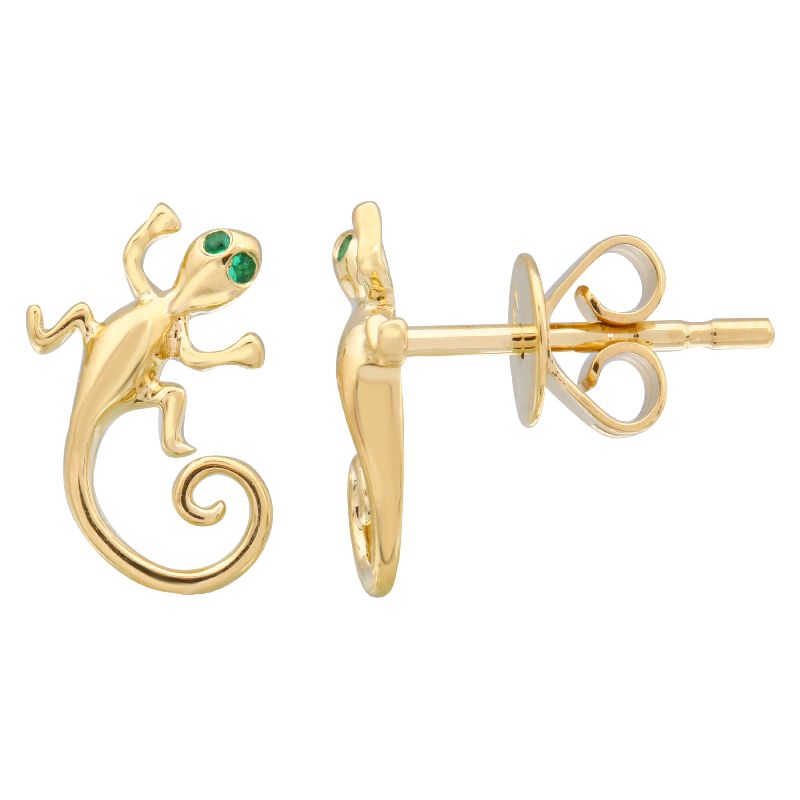 14K Yellow Gold Emerald Lizard Earrings