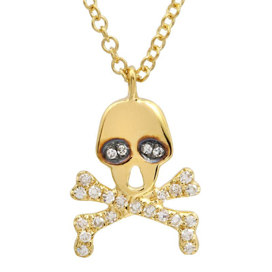 14K Yellow Gold Diamond Pirate Skull Necklace