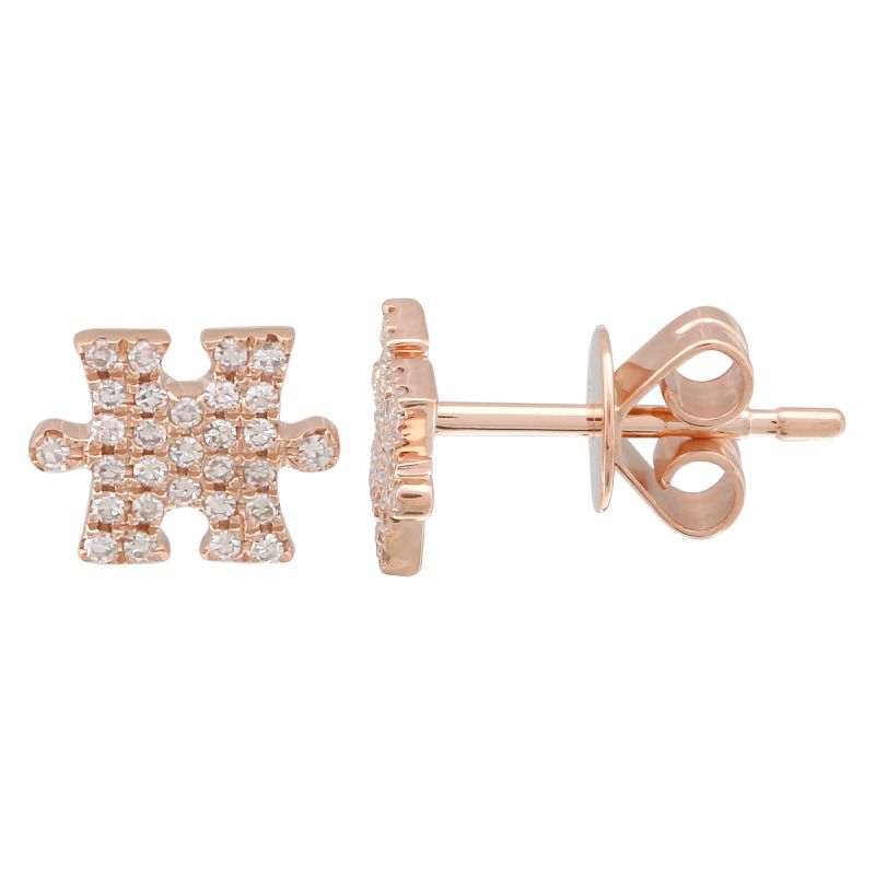 14K Yellow Gold Diamond Puzzle Earrings