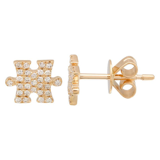 14K Yellow Gold Diamond Puzzle Earrings