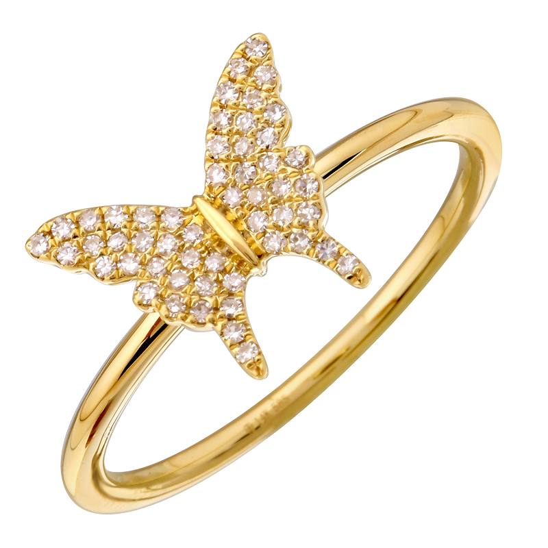 14K Yellow Gold Diamond Butterfly Ring