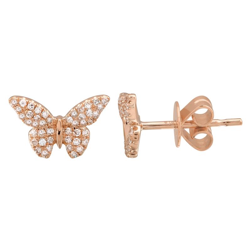 14K Yellow Gold Diamond Butterfly Stud Earrings