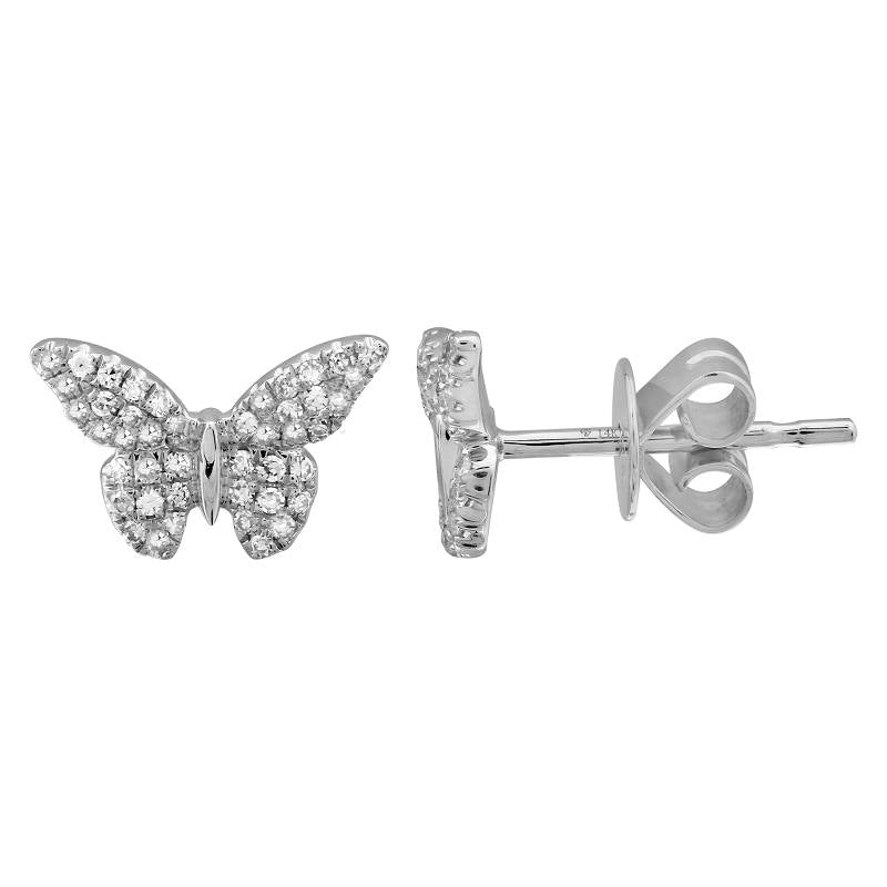 14K Yellow Gold Diamond Butterfly Stud Earrings