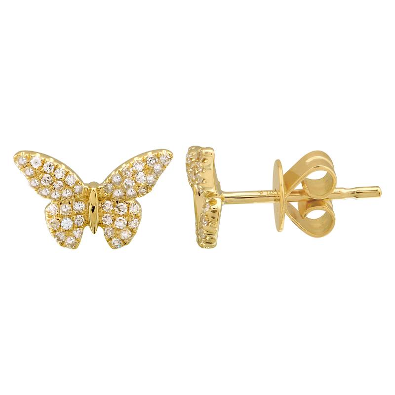 14K Yellow Gold Diamond Butterfly Stud Earrings