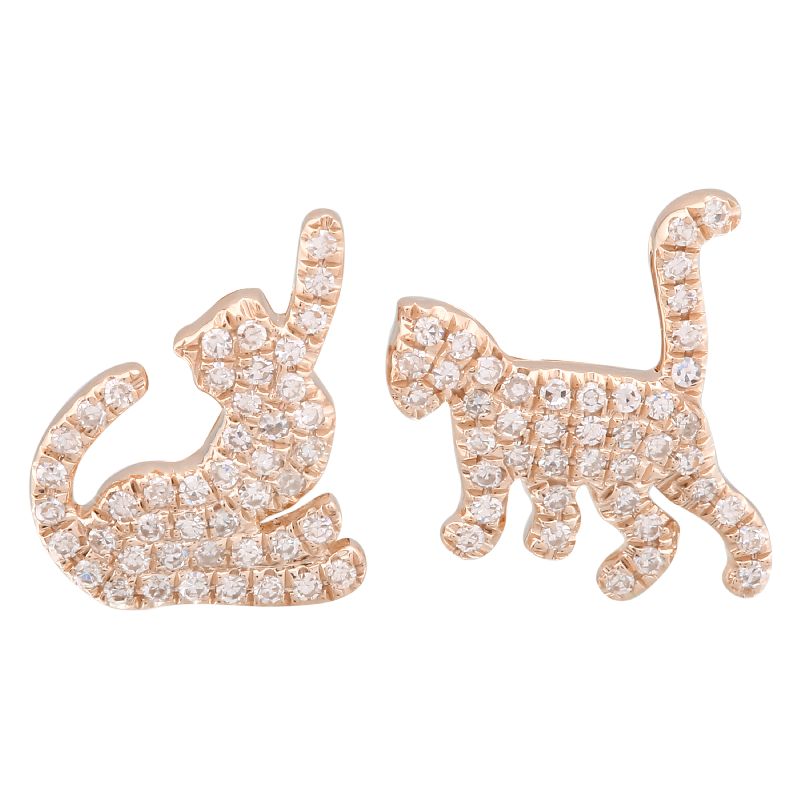 14K Yellow Gold Diamond Kitty Cat Earrings