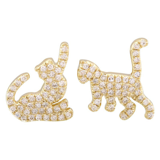 14K Yellow Gold Diamond Kitty Cat Earrings