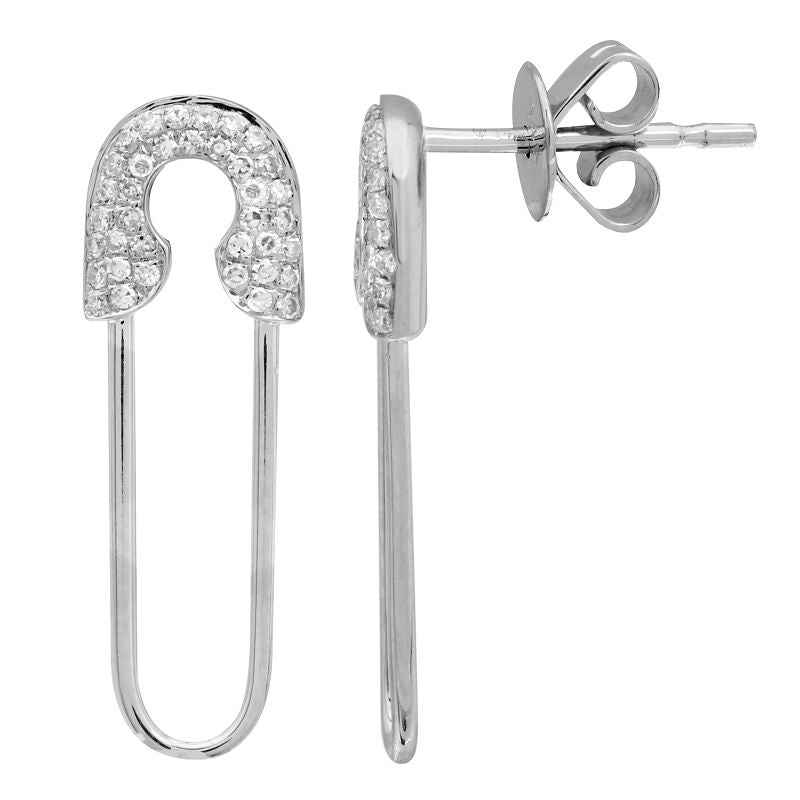 14K Yellow Gold Diamond Safety Pin Earrings