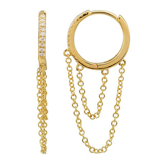 14K Yellow Gold Diamond Huggie with Chain