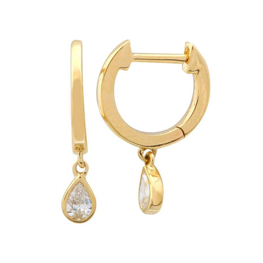 14K Yellow Gold Pear Shape Diamond Huggies