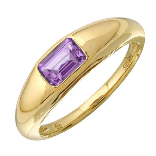 14K Yellow Gold Emerald Cut Amethyst Gypsy Ring