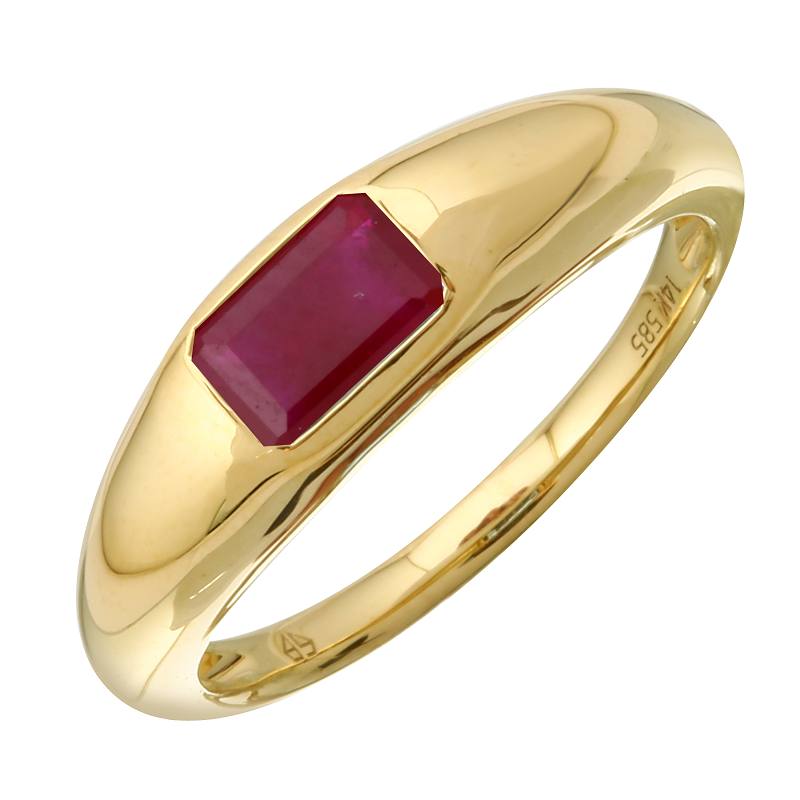 14K Yellow Gold Emerald Cut Ruby Gypsy Ring