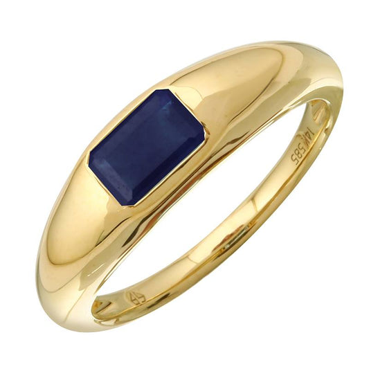 14K Yellow Gold Emerald Cut Blue Sapphire Gypsy Ring