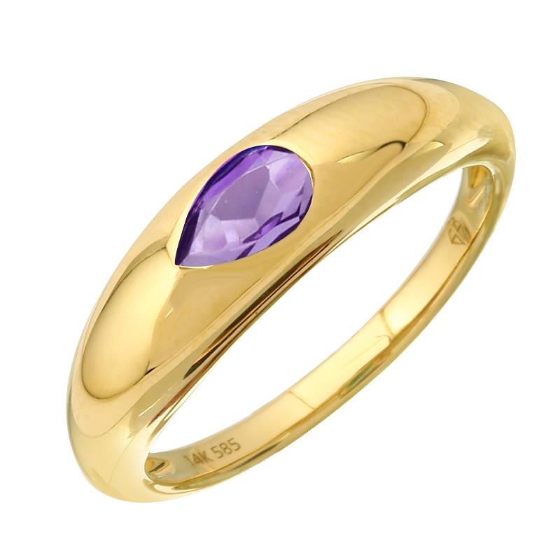 14K Yellow Gold Amethyst Pear Shape Gypsy Ring