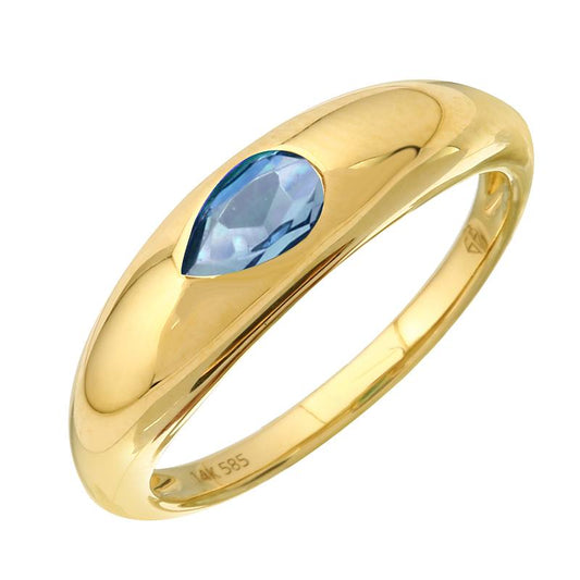 14K Yellow Gold Blue Topaz Pear Shape Gypsy Ring